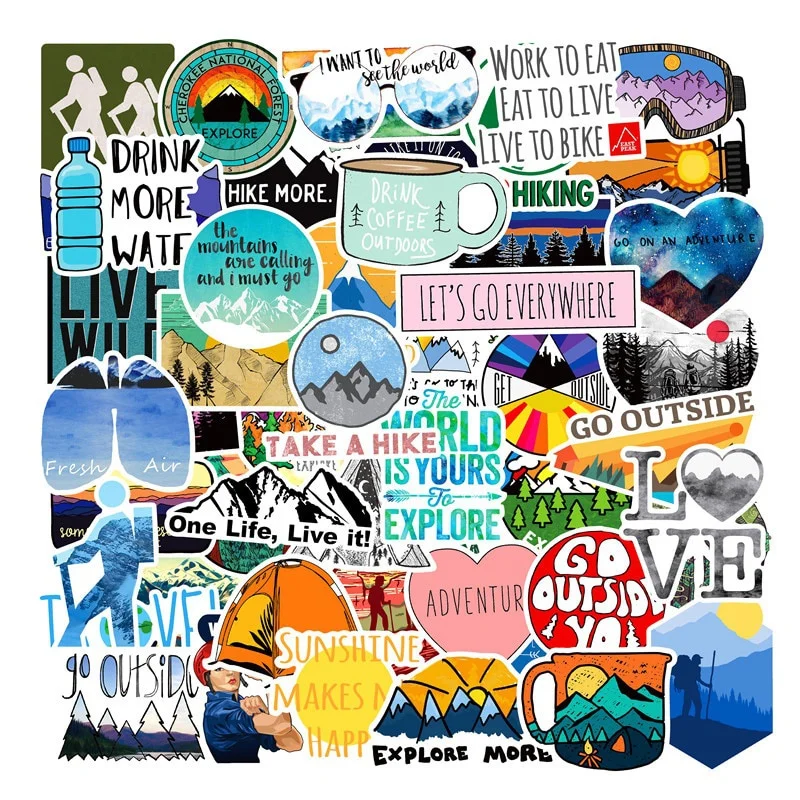 Outdoor Adventure Toys - 50 buah stiker mendaki petualangan luar